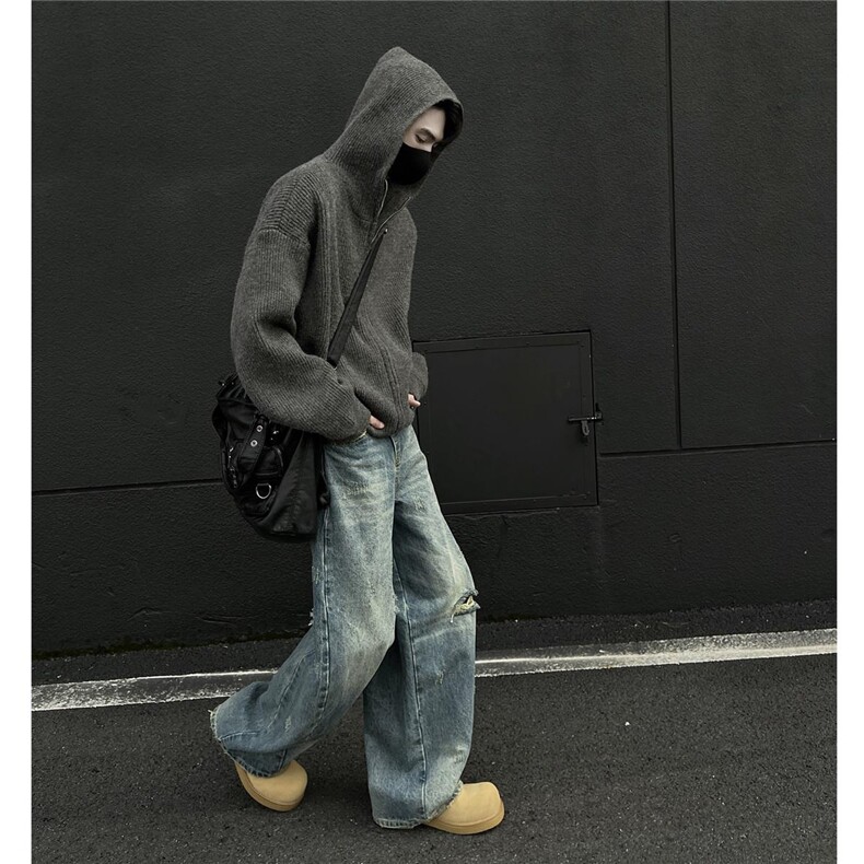 秋冬季ins潮流针织衫连帽开衫毛衣男港风外穿线衣M1060-P60,男装针织衫/毛衣,电商D202