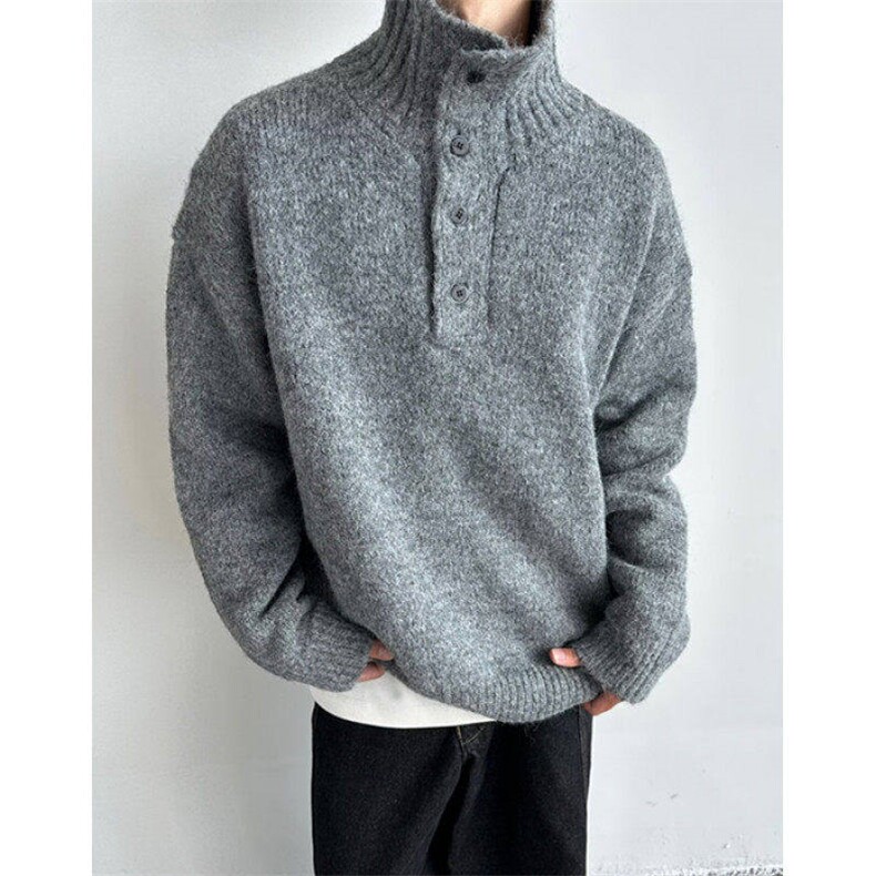 网图88119特P50高领加厚毛衣男简约宽松纽扣装饰气质打底针织衫，男装T恤，电商D310B