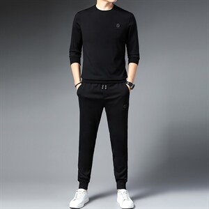 2023年男士圆领印花时尚休闲运动套装秋季中青年长袖长裤两件套潮,男装休闲套装,电商B212（原钱塘6029）