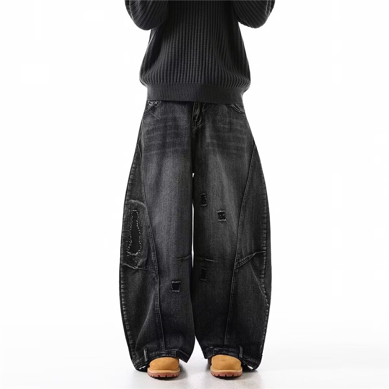 1506/QB2150/P59美式高街破洞做旧弯刀牛仔裤男女宽松直筒嘻哈，男装牛仔裤，星座1506