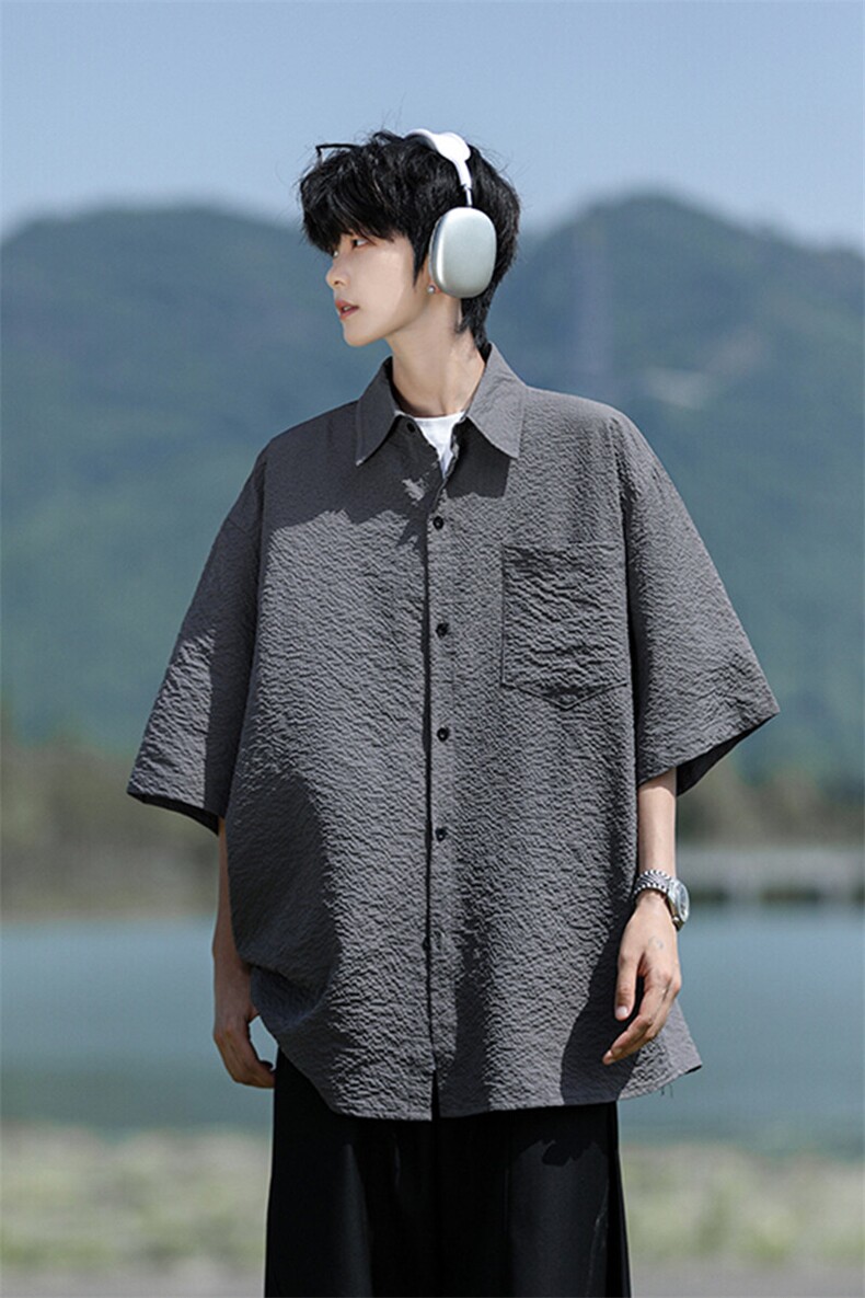 8XL-M泡泡纱盐缩肌理短袖衬衫男夏季冰丝外套防晒衬衣DC28011P36,男装衬衫,电商B312
