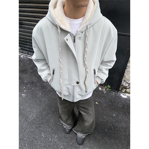 XZ514-2-25108-P110一体毛座山雕连帽棉服加厚保暖夹克冬季外套男图片