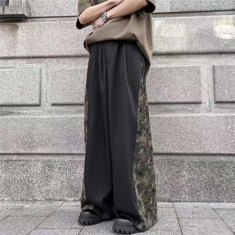 新中式复古设计感高街小众休闲裤夏季长裤拼接垂感百搭宽松运动裤,女装休闲裤,星座506A