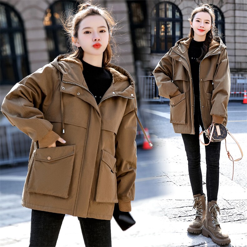 2024冬季新款胖MM200斤大码时尚气质加绒保暖舒适连帽派克服棉衣，女装棉衣/棉服，妃曼