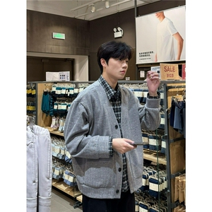 假两件新款潮流拼接衬衫外套男女春秋日系开衫针织毛衣MY266图片