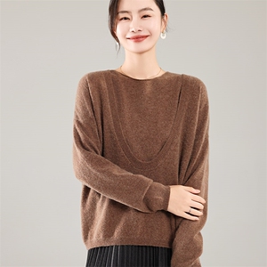 35%羊绒衫秋冬季新款舒适时尚百搭宽松女式羊绒两件套图片
