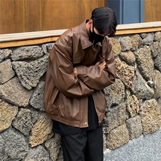 痞帅Pu皮衣潮牌双拉链垫肩皮夹克男机车服秋冬高街外套W637/70，男装夹克，星座506