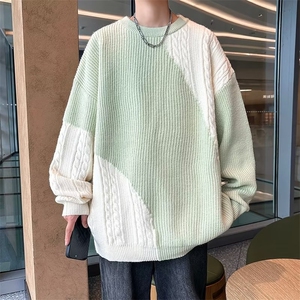 麻花拼接毛衣男港风chic宽松慵懒风日系 X7003 P52图片