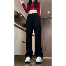 现货主推渐变复古蓝微喇直筒松紧腰休闲牛仔裤男女K5809-P50控69，男装牛仔裤，星座205