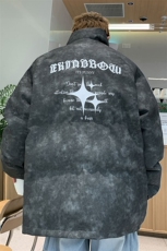 港风PU皮复古做旧可拆卸四芒星胸针设计棉衣男MY77721P128控168，男装棉衣，星座227-7