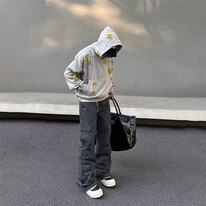 DB4552-批55美式复古vibe裤子高街微喇工装裤图片