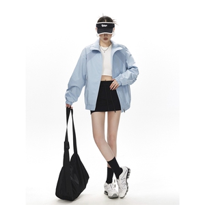 美式罗纹拼接袖子褶皱大码M-5XL教练夹克女JK78056P69控105图片
