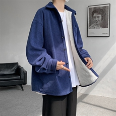 8XL-M加绒灯芯绒衬衫大码复古秋冬翻领上衣外套CS9001/P58加绒68，男装衬衫，电商B238