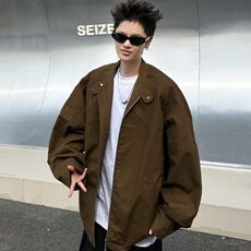复古重磅水洗帆布垫肩外套男装潮流ins宽松廓形夹克上衣W9350/P96，男装夹克，星座506