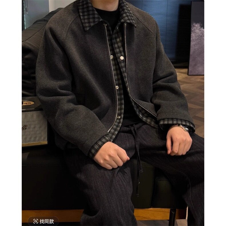 加棉假两件拼接夹克毛呢外套JK504特P96,男装夹克,星座908-1
