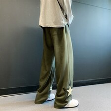 美式复古字母植绒刺绣休闲直筒裤男高街潮牌宽松阔腿长裤K446-p42，男装休闲裤，星座1008-1