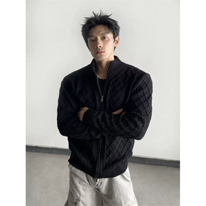 黑色提花立领毛衣外套男秋冬加厚男轻奢高级感针织开衫ZZS188P75,派克服里面搭配的毛衣往上图片