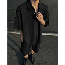 肌理感短袖POLO衫两件套宽松短袖短裤运动套装男H1092特P65，男装Polo衫，电商A341