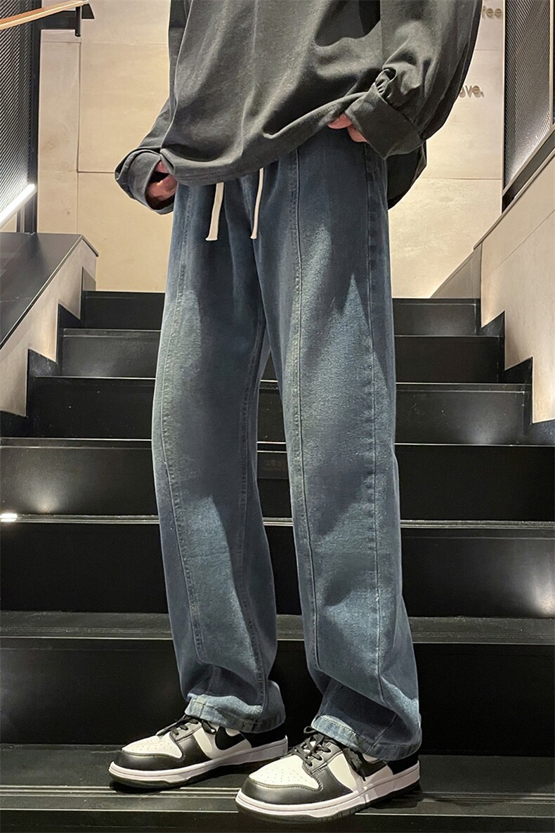 美式高街牛仔裤港风男女高级垂感直筒阔腿休闲裤B381-1/772P48,男装牛仔裤,电商B381-1