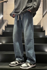 美式高街牛仔裤港风男女高级垂感直筒阔腿休闲裤B381-1/772P48，男装牛仔裤，电商B381-1