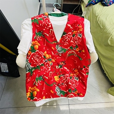 RM1情侣大花马甲双层团队服喜庆婚礼服M-5XL大码，男装背心/马甲，星座115A-1