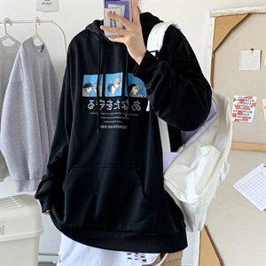 703-W7233 秋季情侣卡通印花连帽套头卫衣图片