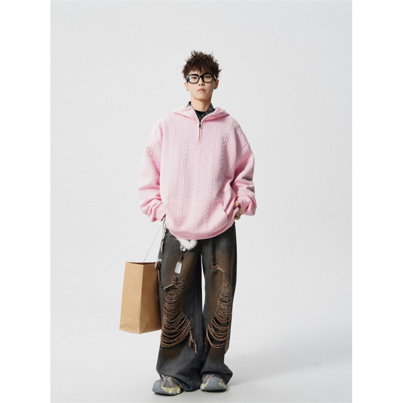 春季新款麻花抗皱休闲时尚男女百搭免烫连帽卫衣WY10/TP50，男装卫衣，电商B318