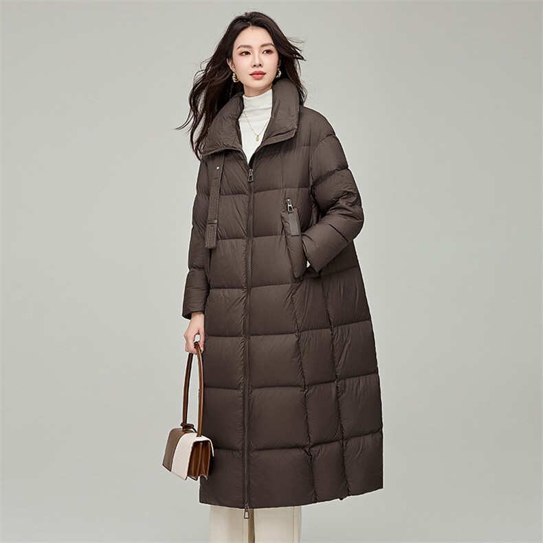 90白鸭绒高保暖加厚立领中长款休闲外套冬季羽绒服女,女装羽绒服,阿舍尔精品