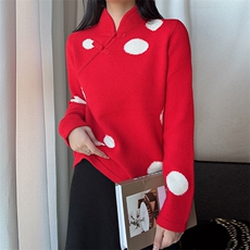时尚波点羊毛女士毛衣优雅立领设计温暖舒适秋冬，女装羊毛衫，臻纶羊绒