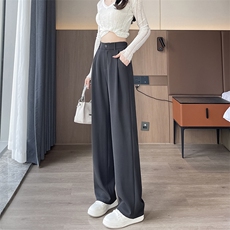 现货灰色西装裤女春夏高腰显瘦高级感垂感西裤直筒冰丝阔腿裤，女装休闲裤，云美莎专业女裤-全店现货