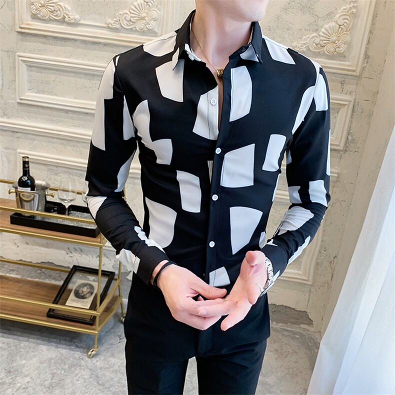 312A-928-P55新款社会精神小伙长袖衬衫男时尚帅气夜店衬衣-首2，男装衬衫，星座312A-5