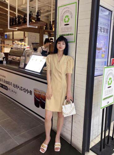 【现货】夏季新品气质韩版泡泡袖连衣裙，女装连衣裙，蓝典