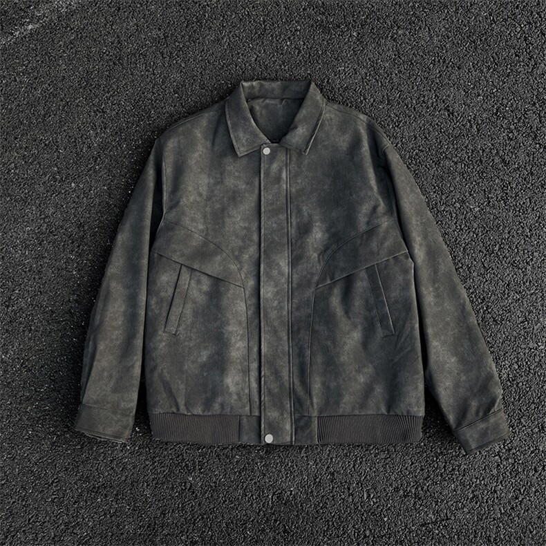 春秋外景炸街痞帅青年皮衣翻领外套男潮宽松情侣机车夹克J01/P100,男装夹克,电商B209