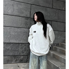 抖音得物美式全棉可翻领立领卫衣半拉链印花外套卫衣A1101，女装短外套，电商A443