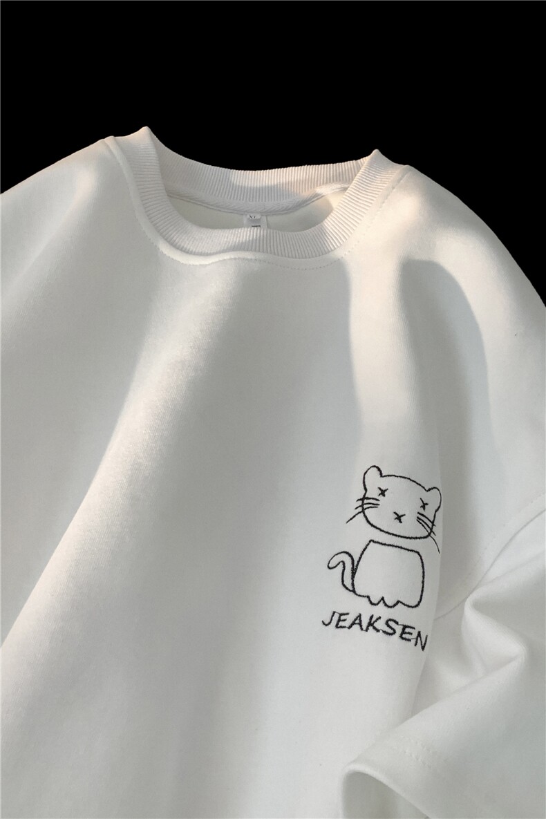 夏季新款青少年潮半袖上衣简约小猫刺绣短袖JK23221-p35控49,男装T恤,星座605(原A050)