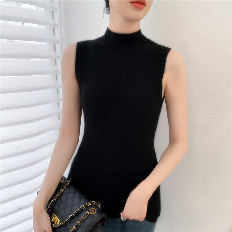 2025年新款女无袖半高成衣抽条,女装羊绒衫,百越羊绒