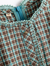 水衣源2708款格子棉布蕾丝镶边收腰中长款气质连衣裙，女装连衣裙，水衣源