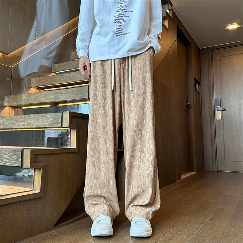 夏秋衔接树皮皱纹理感休闲裤直筒拖地运动裤K842特P35控58,女装休闲裤,电商A309