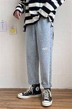 夏季九分直筒牛仔裤男潮牌宽松裤子ins港风阔腿裤男潮流，男装牛仔裤，电商A318