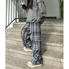格子休闲裤男秋季宽松直筒裤子男生百搭复古阔腿长裤KX1543，男装休闲裤，星座1116A（原606A-3）
