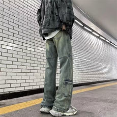 美式复古高街vibe做旧工装牛仔裤男女直筒宽松休闲长裤子CH07-P50，男装牛仔裤，星座1008