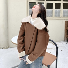 2B183-9001P225K338皮毛一体羊羔毛PU皮机车上衣，女装短外套，2B183
