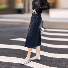 复古牛仔半身裙女士春秋2024年秋季新款拉链高腰时尚中长款包臀裙，女装半身裙，江南女神