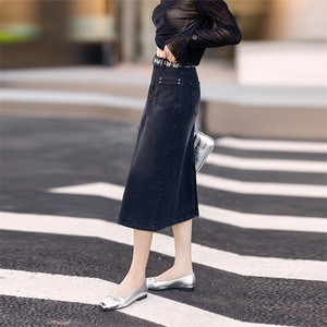 复古牛仔半身裙女士春秋2024年秋季新款拉链高腰时尚中长款包臀裙图片