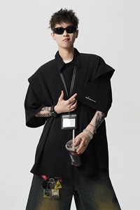 8XL-M假两件垂感冰丝短袖衬衫大码夏季凉感小众设计衬衣DC5003P55图片