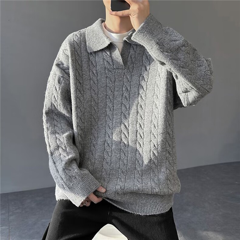M5803-P65 男士商务休闲翻领长袖针织衫2025秋季新款宽松百搭图片