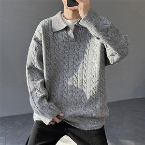 M5803-P65 男士商务休闲翻领长袖针织衫2025秋季新款宽松百搭图片