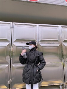 韩系荷叶边中长款羽绒图片