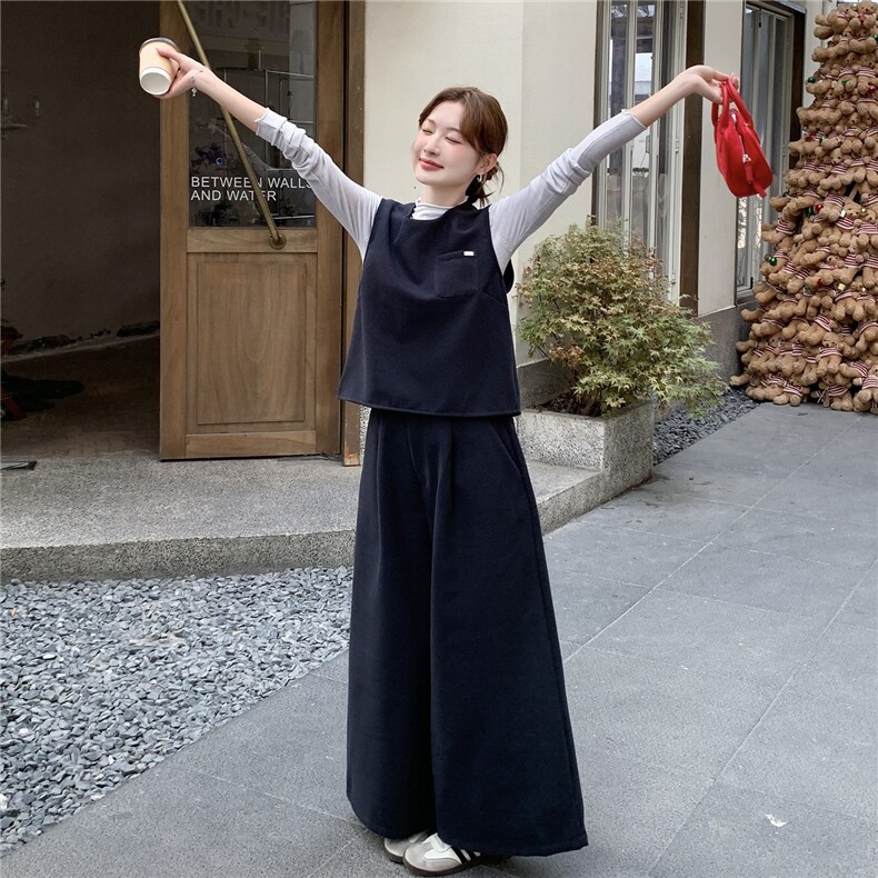 马甲背心针织打底衫阔腿裤三件套2025新款女秋季气质休闲ootd套装,女装套装/套裙,2C135