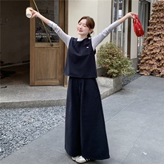 马甲背心针织打底衫阔腿裤三件套2025新款女秋季气质休闲ootd套装，女装套装/套裙，2C135